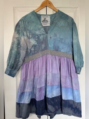 Painted Oyster Upcycled Tie Dye Patchwork Tiered Babydoll Dress Boho